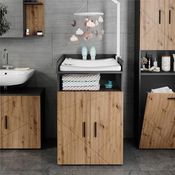 Vichy Wickelkommode Irma, Anthrazit/Goldkraft Eiche, 60 x 97 cm mit praktischem Wickelaufsatz und seitlichen Ablagefächern