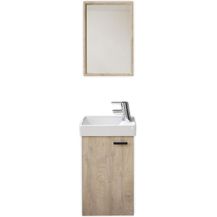 Bild für AMY Waschbecken mit Unterschrank und Spiegel in Elegance Endgrain Oak- Kompakter Waschtisch ideal für Gäste WC