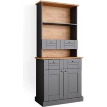 Bild für Vicco Küchenvitrine Kommode Küchenregal Bergamo Grau Eiche Küchen Schrank 83x84 cm Vintage Ablage Schublade Schranktür Anrichte Küchenmöbel