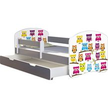 Bild für ACMA Kinderbett Jugendbett mit Einer Schublade und Matratze Grau mit Rausfallschutz Lattenrost II (31 Eule, 140x70 + Bettkasten)