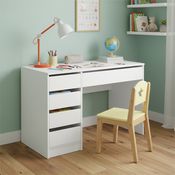 Bellabino 'Nore' Kinderschreibtisch mit 5 Schubladen, beidseitig montierbar, weiß, 75x53x110 cm, Jugendschreibtisch mit Stauraum