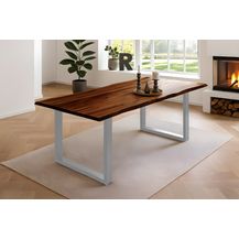 Bild für Esstisch Baumkante Massiv Akazie nussbaum 200 x 100 silber NIAH 61841835