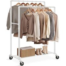 Bild für Songmics Kleiderständer mit Rollen 2 Kleiderstangen und Ablage weiß HSR060W01