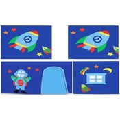 Spielbett Pino mit Textilset Vorhang "Astro", Kiefer massiv weiß lackiert