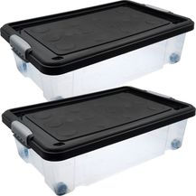 Bild für hrb Unterbettkommode transparente Aufbewahrungsbox Rollbar Unterbettbox mit Deckel Click (2 St)