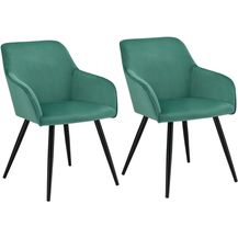 Bild für Juskys Esszimmerstuhl Tarje 2er Set – Gepolsterter Loungesessel mit Armlehne & kratzfesten Beinen – Moderner Polsterstuhl mit Samtbezug in Grün