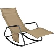 SoBuy OGS47-KA Schaukelliege Sonnenliege mit Seitentasche, ergonomischer Relaxstuhl für Garten, Balkon und Strand, Khaki, belastbar bis 120kg