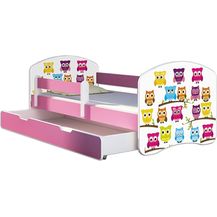 Bild für Kinderbett Jugendbett mit einer Schublade und Matratze Rausfallschutz Rosa 70x140 80x160 80x180 ACMA II (31 Eule, 80x180 cm mit Bettkasten)