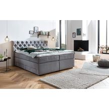 Bild für Belanoti Lara Boxspringbett 180x200 mit 4 Schubladen Stauraum Bett 180x200 mit Bettkasten in der Farbe Hellgrau H2 und H3 Chesterfield Kopfteil 7-Zonen Taschenfederkern Matratze inkl. Visco Topper