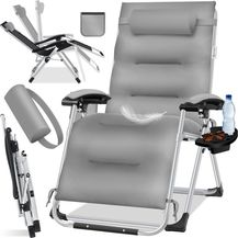 Bild für KESSER® Sonnenliege Liegestuhl, klappbare Gartenliege extra breit & Wetterfest, Belastbar 200kg, Ergonomisches Polster, verstellbare Rückenlehne inkl. Nackenkissen, Getränkehalter & Armpolster Grau, Liege (Basic)