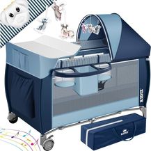 Bild für KIDIZ® Babybett 3 in 1 Reisebett Kombi Set Baby Bett mit Wickelauflage Moskitonetz Laufstall Baby ab Geburt bis 15 kg luftige Seitenwände mit Seiteneingang Tragetasche zusammenklappbar Blau