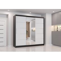 Bild für Schiebetürenschrank, eleganter Kleiderschrank Schrank Garderobe Astra mit Spiegel, Schlafzimmer- Wohnzimmerschrank Schiebetüren Modern Design (Graphit/Weiß)