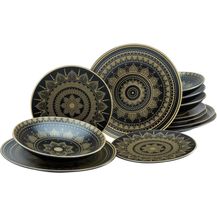 Bild für CreaTable 23588 Tafelservice Mandala für 4 Personen, Steinzeug, schwarz/gold (1 Set, 12-teilig)