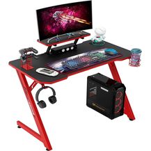 Bild für IntimaTe WM Heart Gaming Tisch 110cm, Ergonomischer Computertisch, Schreibtisch mit Tischplatte aus Kohlefaser, Drehbarer Headsethalter, Griffhalter und Getränkehalter (Schwarz und Rot)