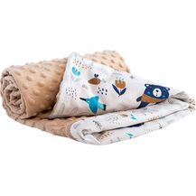 Bild für Medi Partners Krabbeldecke 100% Baumwolle 75x100 cm doppelseitig multifunktional Minky Kuscheldecke für Kinderwagen weich flauschig (Boho Animals mit beige Minky)