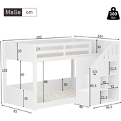 Merax Kinder-Etagenbett,Doppelbett, multifunktionales Kinderbett, Mit Treppen und Schließfächern,stabiles Geländer, ohne Matratze, 90*200cm, Weiß