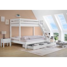 Bild für Doppel-Etagenbett 140x200 und 90x200 Erwachsenen-Stockbett Kiefer Massivholz weiß V-60.18W-09-14Rollrost und Bettkasten inkl.