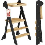 COSYLAND Lernturm ab 1 Jahr klappbar – iF Design Award Gewinner, höhenverstellbarer Lernturm mit Sicherheitsnetz, Montessori Learning Tower/Lernstuhl für Kinder, Holz (Schwarz & Natur)