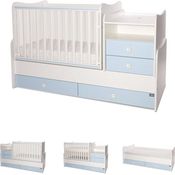 Lorelli Baby- Jugendbett Combo umbaubar 2 Kinder gleichzeitig Schaukelfunktion weiß blau