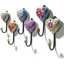 Bild für LK Trend & Style Garderobenhalter Dekorative Wandhaken Set, Herz-Design mit Blumenmuster (6 St)