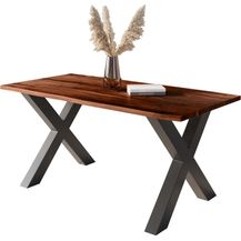 Bild für Baumkantentisch Akazie mit schwarzen Resin-Adern nussbaumfarben 120 x 80 cm X-Gestell schwarz POLLY 92381276