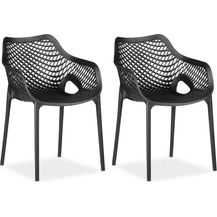 Bild für Gartenstuhl mit Armlehnen 2er Set Gartensessel Schwarz Stühle Kunststoff Stapelstühle Balkonstuhl Outdoor-Stuhl