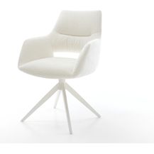 Bild für Drehstuhl Yago-Flex mit Armlehnen Bouclé Soft Beige Kreuzgestell breit Weiß 360° drehbar Wippfunktion Taschenfederkern