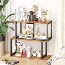 Bild für JOISCOPE Bücherregal, 3-stöckiges Ausstellungsregal im Industrie Design, Metallrahmen, Geeignet für Wohnheim,Wohnzimmer, Schlafzimmer,Büro Flur standregal Holz(Retro Eichenoberfläche)