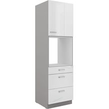 Bild für Küchen Hochschrank 60 Bianca Weiß Hochglanz + Grau Küchenzeile Küchenblock