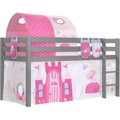 Vipack Spielbett 'Pino' grau, mit Textilset Vorhang, Tunnel und 3 Taschen 'Princes'