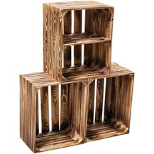 Bild für Holzkisten Geflammt 3er Set 50 x 40 x 30cm Ablage Kurz