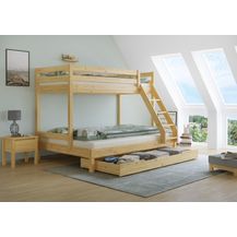 Bild für Doppel-Etagenbett 140x200 und 90x200 Erwachsenen-Stockbett Kiefer Massivholz natur V-60.18-09-14Rollrost und Bettkasten inkl.