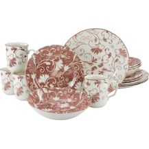 Bild für CreaTable 22257 Kombiservice Damask für 4 Personen, Steingut, rot/weiß (1 Set, 16-teilig)