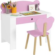 AIYAPLAY Kindertisch mit Tischplatte & Schublade, Bärenform (Kinderschreibtisch Set, 2-St, Kinder Schreibtisch und Stuhl), Jugendschreibtisch für Jungs & Mädchen Rosa