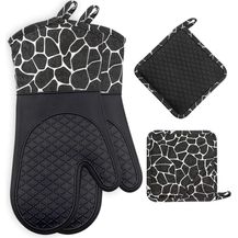 Bild für Topfhandschuhe Set Silikon/Baumwolle hitzebeständig 1 Paar+2 Topflappen Schwarz