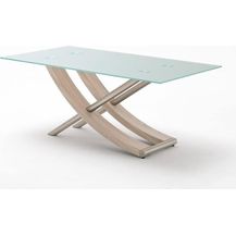 Bild für Esstisch Kalman 180 x 95 x 76 cm Glastisch Eiche Edelstahl Esszimmertisch