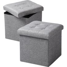 Bild für WOLTU SH06hgr-2 2er Set Sitzhocker mit Stauraum Sitzwürfel Sitzbank Faltbar Truhen Aufbewahrungsbox, Deckel Abnehmbar, Gepolsterte Sitzfläche aus Leinen, 37,5 x 37,5 x 38CM(LxBxH)