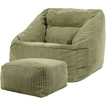 Bild für icon Sitzsack Riesen Sessel aus Cord Flauschig „Natalia" mit Hocker (Spar-Set, 1 x Sitzsack-Sessel, 1 x Fußhocker)