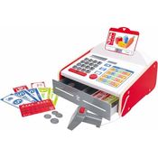 Hape Spielkasse mit Sound und Scanner, Kaufladenzubehör für Kinder ab 3 Jahren, inkl. Solartaschenrechner und 9 Geldmünzen