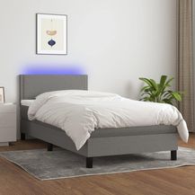 Bild für vidaXL Boxspringbett mit Matratze & LED Dunkelgrau 100x200 cm Stoff 3133054