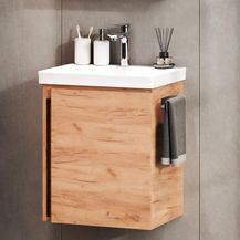 Bild für Planetmöbel Waschtischunterschrank 50 cm Gold Eiche mit Armatur Chrom