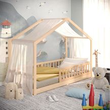 Bild für CADANI Kinderbett Malte Hausbett Bodenbett Rausfallschutz abnehmbar bis 200 kg belastbar (90x200 cm, Montessori Kinder- & Jugendbett aus Kiefer Massivholz)