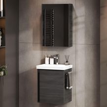 Bild für Planetmöbel Waschbeckenunterschrank mit Keramikwaschbecken & Spiegelschrank 50cm in Anthrazit