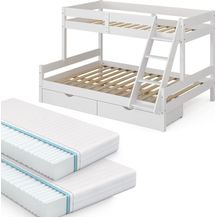 Bild für Etagenbett Everest Weiß 140x200 / 90x200 cm mit 2 Matratzen und 2 Schubkästen Vitalispa