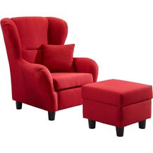 Bild für lifestyle4living Ohrensessel mit Hocker in Rot im Landhaus-Stil 