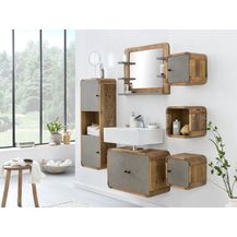 Bild für Badmöbelset massivum Dingle 6teilig recycelte Pinie MDF natur grau 137x110x30 cm Badset-Holz Betonoptik Badezimmer modern