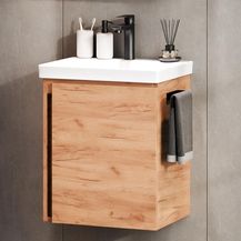 Bild für Planetmöbel Waschtischunterschrank Keramikwaschbecken Badmöbel Set 50cm (Gold Eiche)