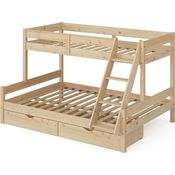 Etagenbett Everest Naturholz 140x200 / 90x200 cm mit Schubladen Vitalispa