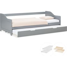 Bild für Gästebett Holzbett 90x200 cm mit 2 Matratzen Grau Tagesbett ausziehbar Jugendbett Ausziehbett Funktionsbett