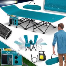 Bild für KESSER® Campingbett Feldbett Klappbar Klappbett Campingliege inkl. Tragetasche + Seitentasche Stabiles Feldbett 250kg Belastbar Metallrohr 600D Oxfordgewebe Tragbar Liege Reise Bequem Petrolblau